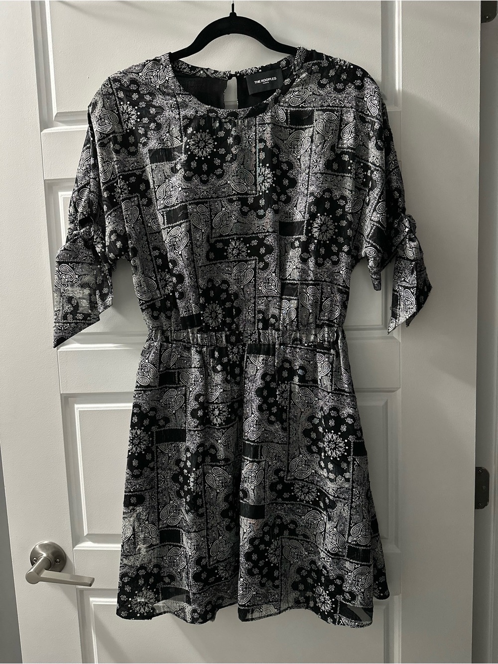 The Kooples Black & White Paisley Short Sleeve Dress Size S